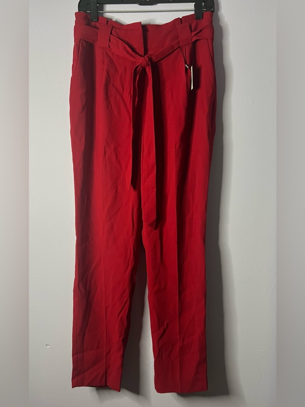 EXPRESS 🔥 Deep Red High-Waist Paperbag Tie Pants - Women - Picture 2 of 4